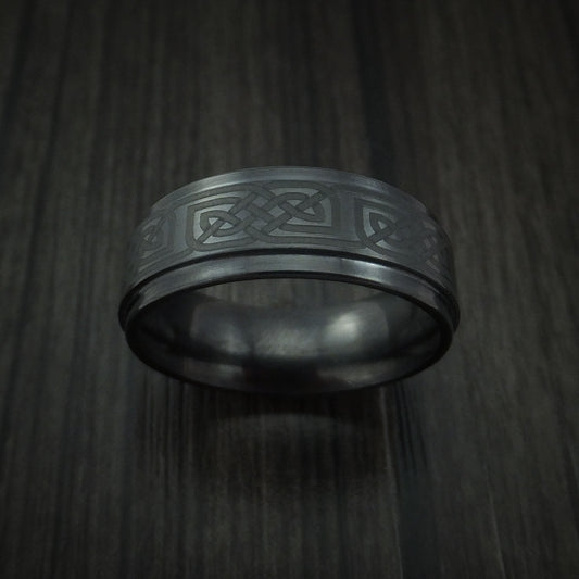 Slate XVII - Black Ceramic Celtic Men's Wedding Ring Band - view 2 - Nura Lab
