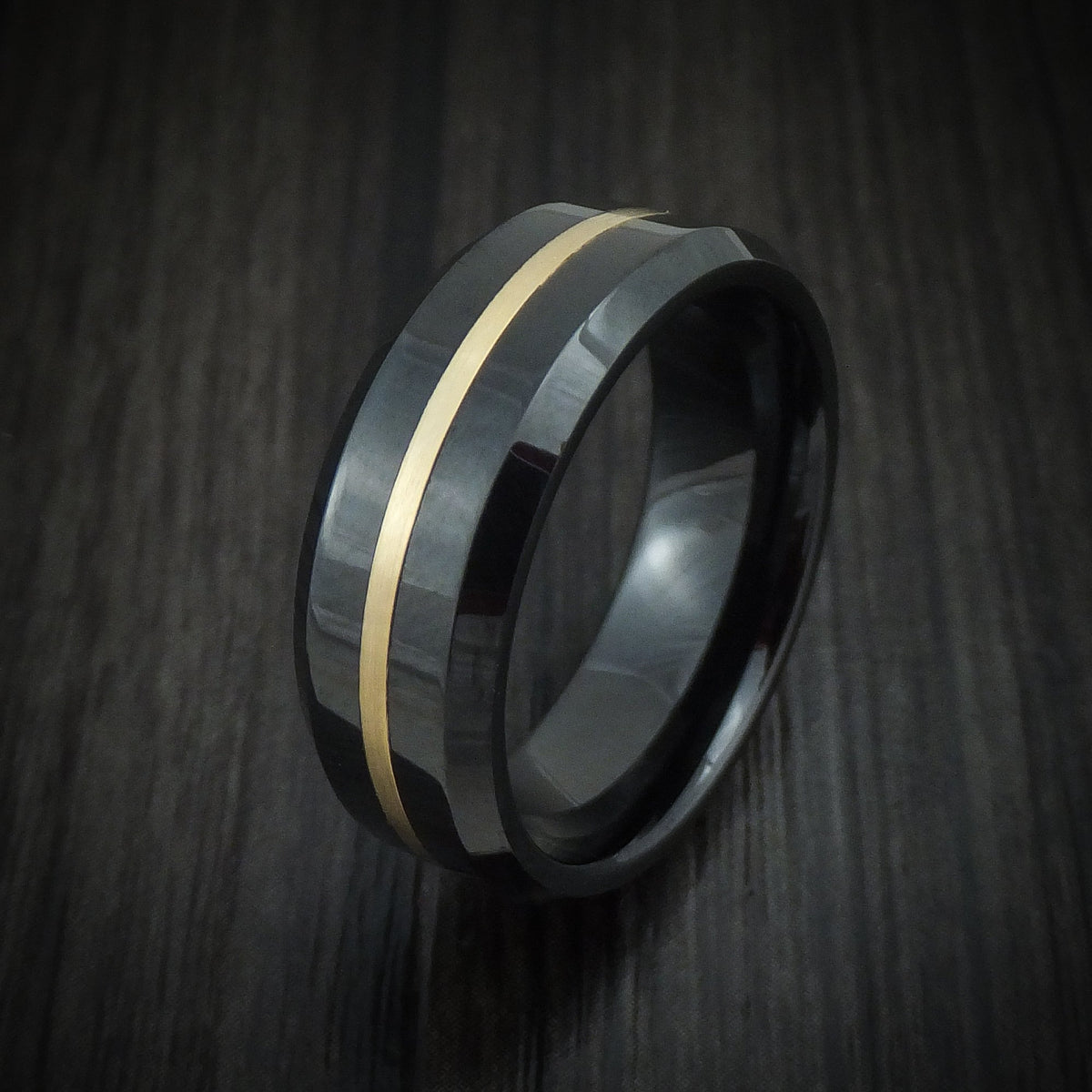 Valor XVII - Black Ceramic and 14K Gold Men's Wedding Ring - view 4 - Nura Lab
