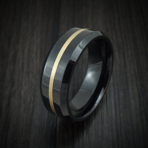 Valor XVII - Black Ceramic and 14K Gold Men's Wedding Ring - view 4 - Nura Lab