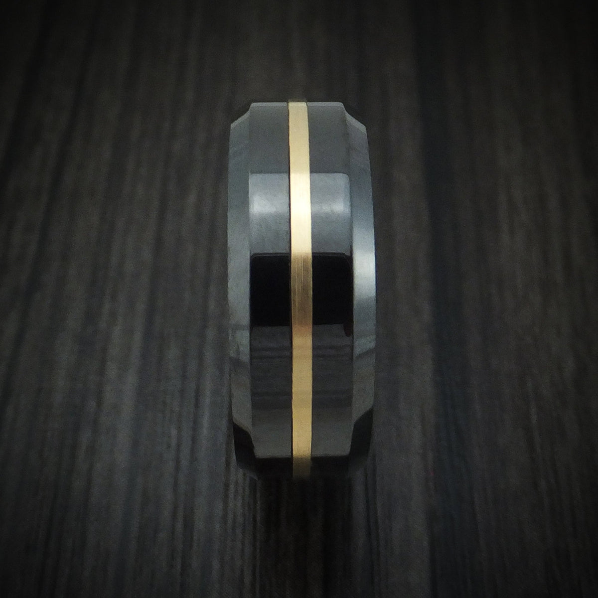 Valor XVII - Black Ceramic and 14K Gold Men's Wedding Ring - view 3 - Nura Lab