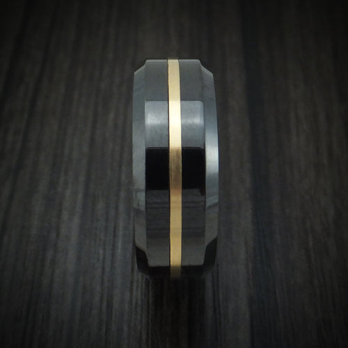 Valor XVII - Black Ceramic and 14K Gold Men's Wedding Ring - view 3 - Nura Lab