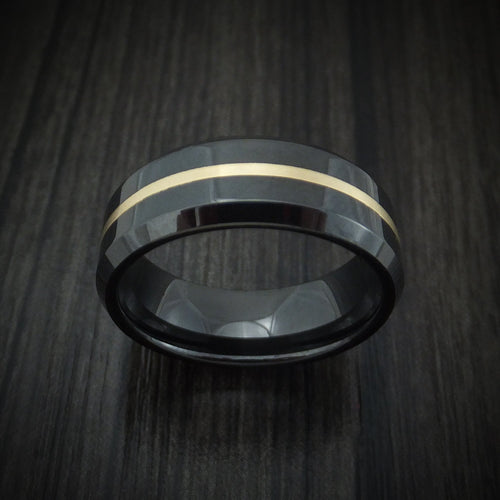 Valor XVII - Black Ceramic and 14K Gold Men's Wedding Ring - view 2 - Nura Lab