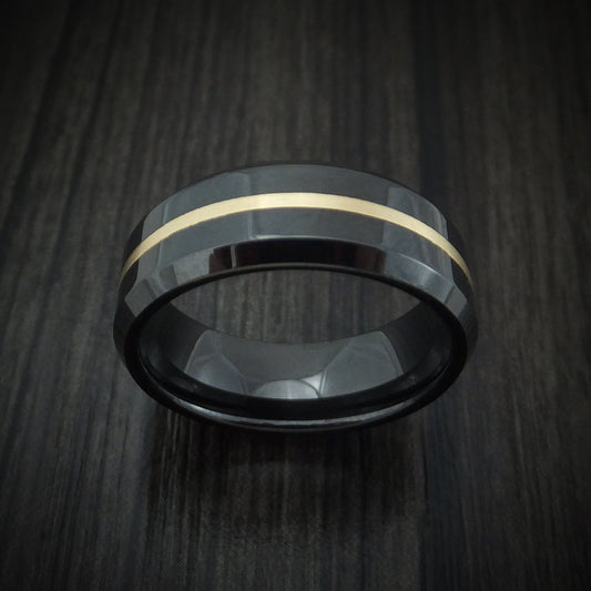 Valor XVII - Black Ceramic and 14K Gold Men's Wedding Ring - view 2 - Nura Lab