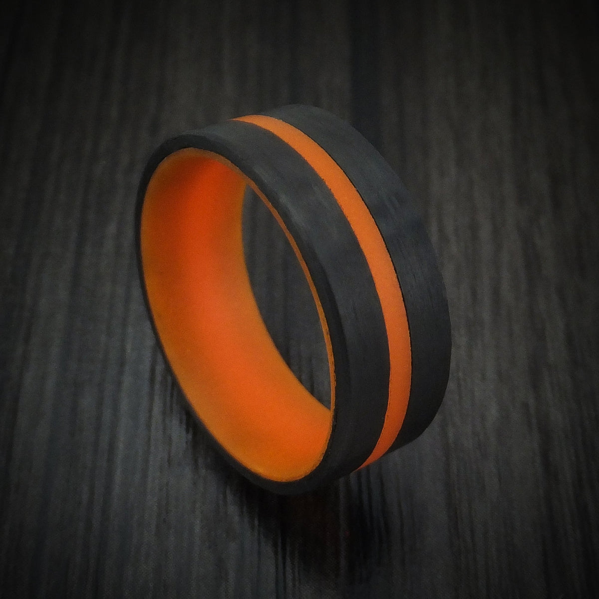 Fiord XIV - Carbon Fiber and Orange Glow Men's Wedding Ring - Nura Lab