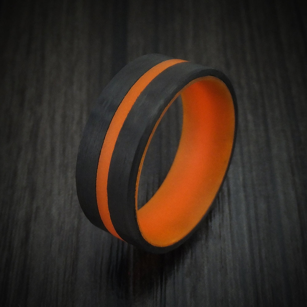Fiord XIV - Carbon Fiber and Orange Glow Men's Wedding Ring - view 4 - Nura Lab