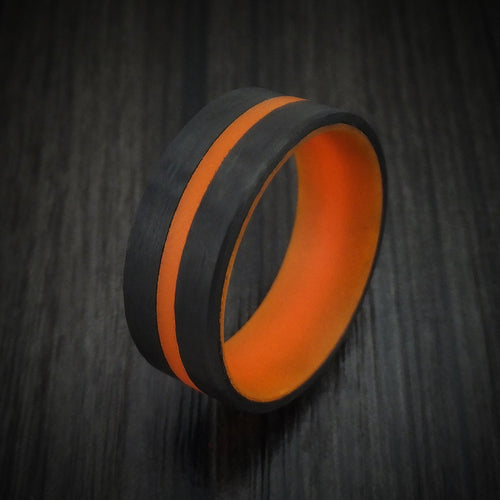 Fiord XIV - Carbon Fiber and Orange Glow Men's Wedding Ring - view 4 - Nura Lab