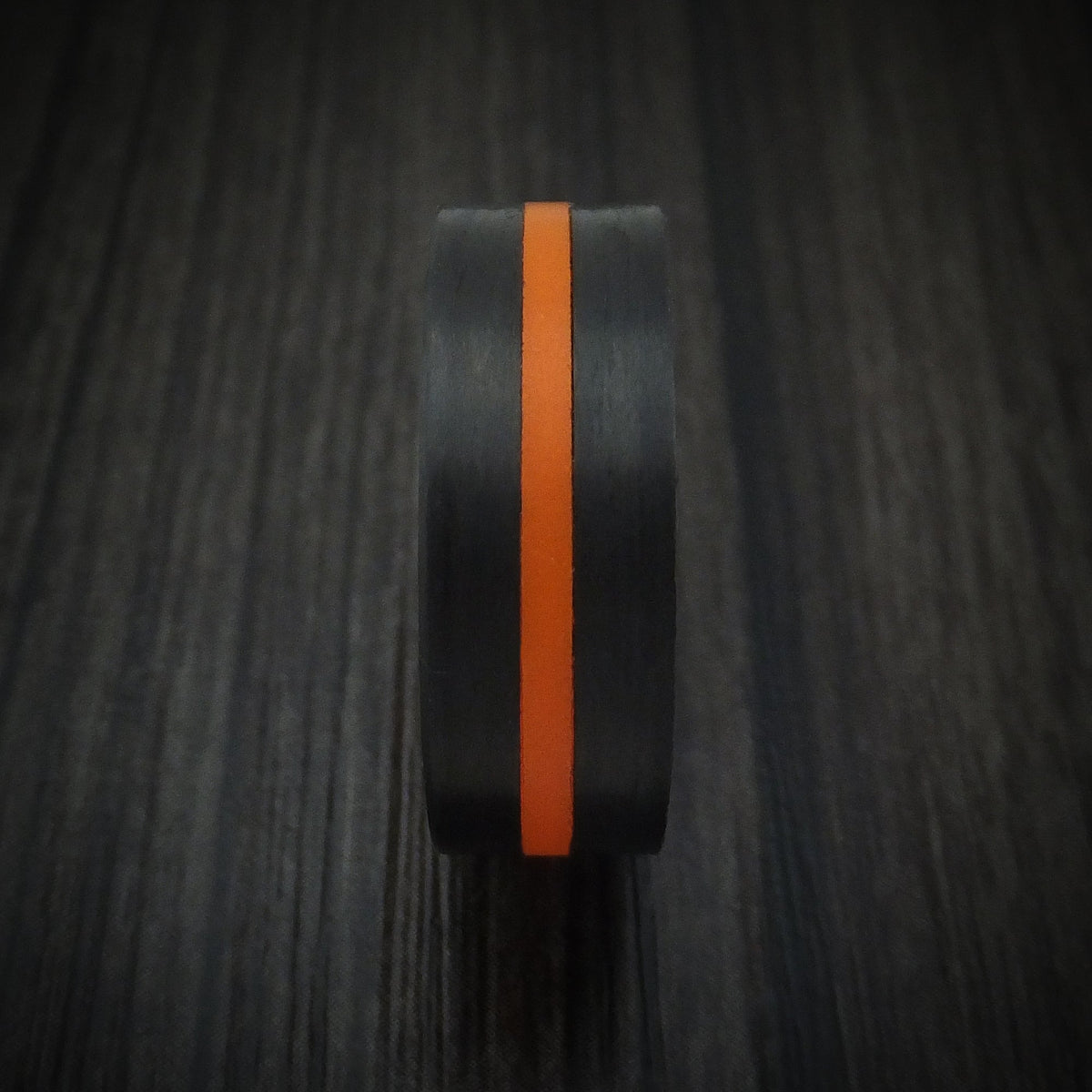 Fiord XIV - Carbon Fiber and Orange Glow Men's Wedding Ring - view 3 - Nura Lab