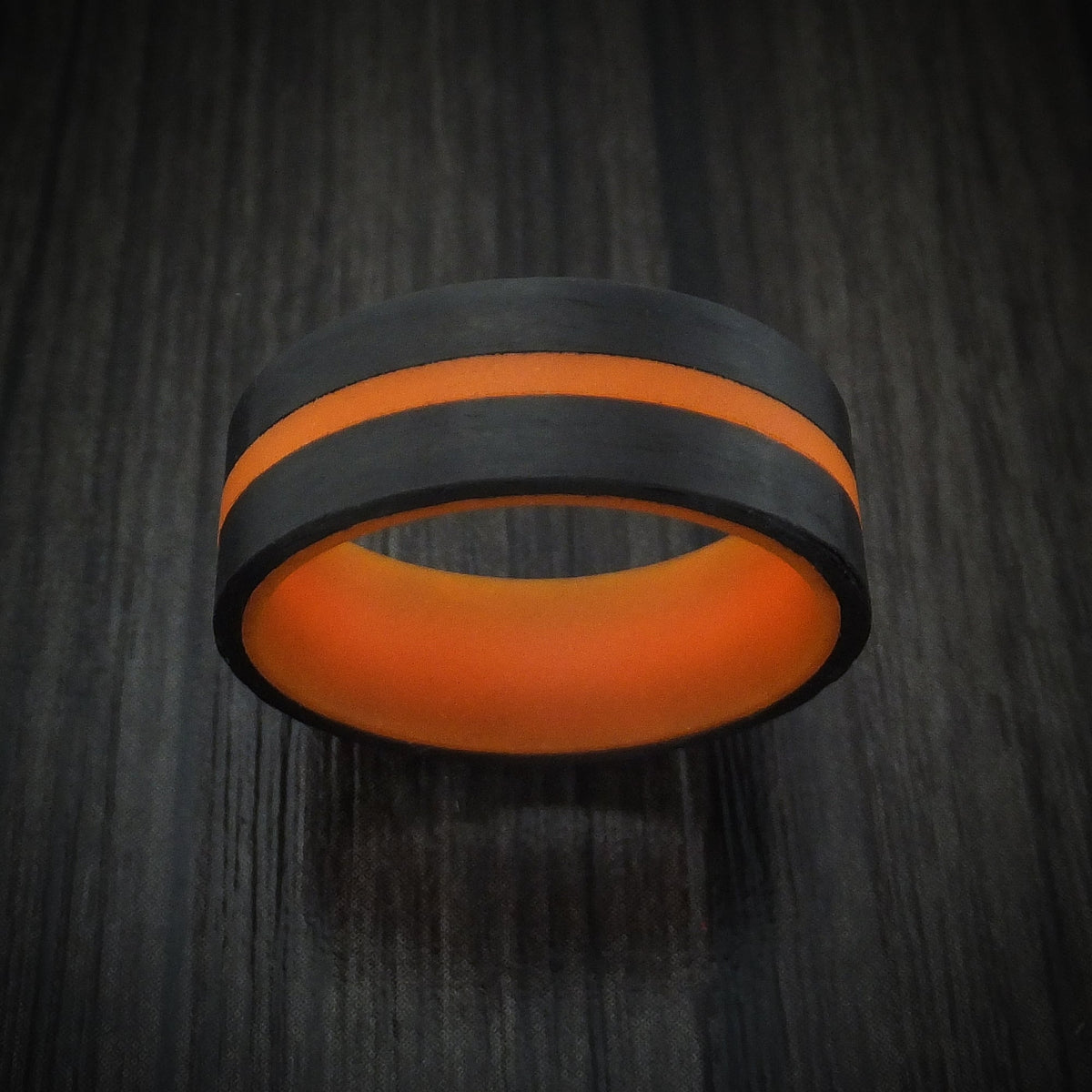 Fiord XIV - Carbon Fiber and Orange Glow Men's Wedding Ring - view 2 - Nura Lab