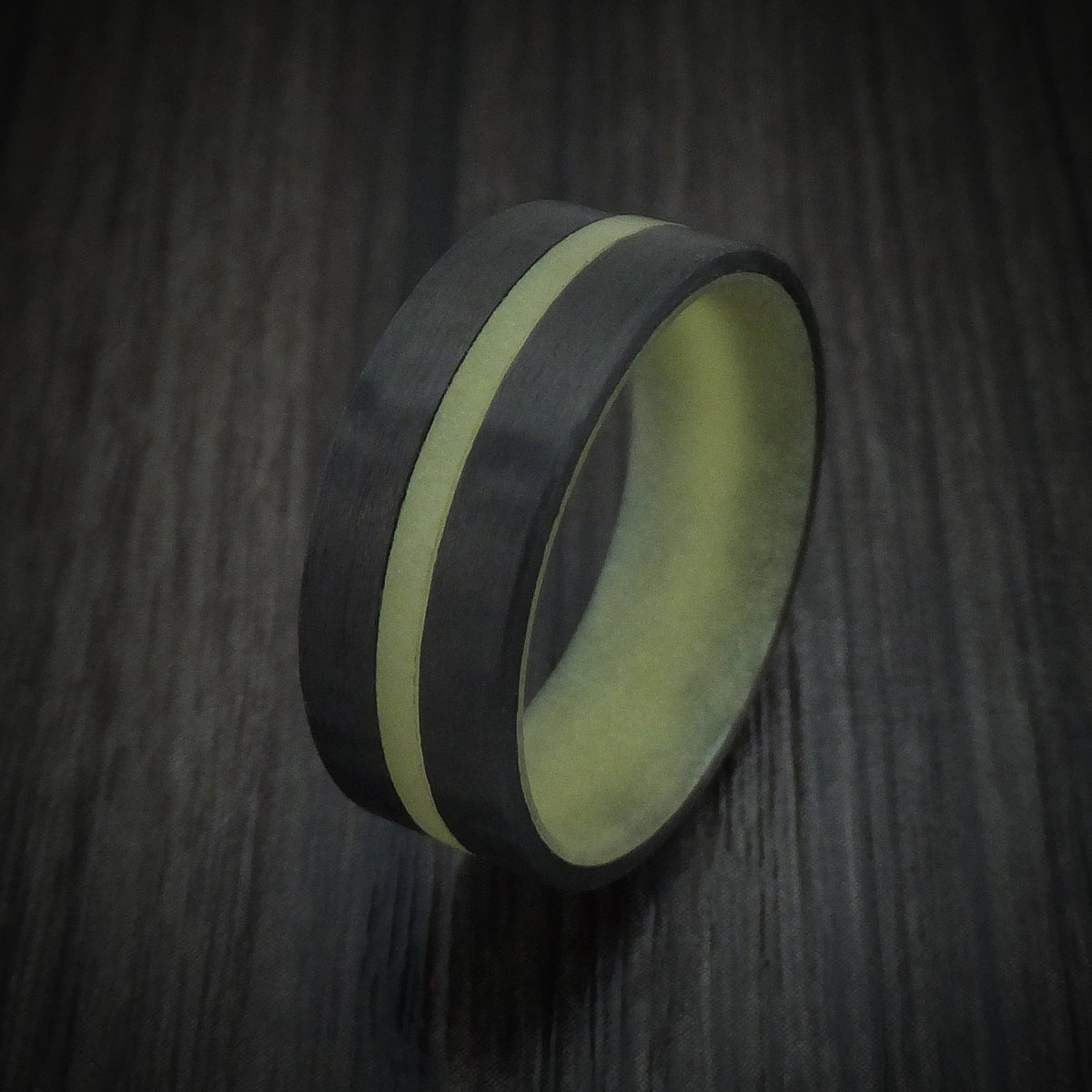 Slate XV - Carbon Fiber and Green Glow Men's Wedding Ring - view 4 - Nura Lab