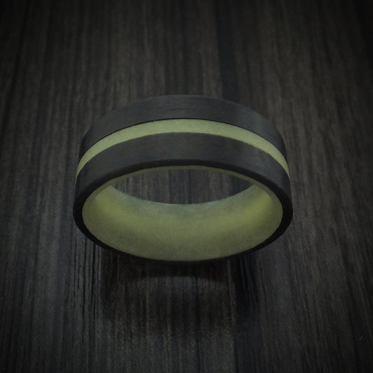 Slate XV - Carbon Fiber and Green Glow Men's Wedding Ring - view 2 - Nura Lab