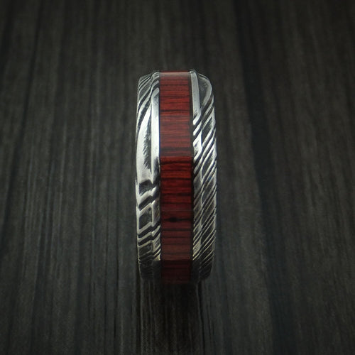 Evernorth XI - Woodgrain Kuro Damascus Steel Men's Wedding Ring with Cocobolo Hardwood Inlay Band - view 3 - Nura Lab