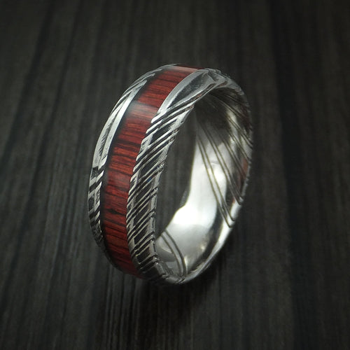 Evernorth XI - Woodgrain Kuro Damascus Steel Men's Wedding Ring with Cocobolo Hardwood Inlay Band - view 4 - Nura Lab