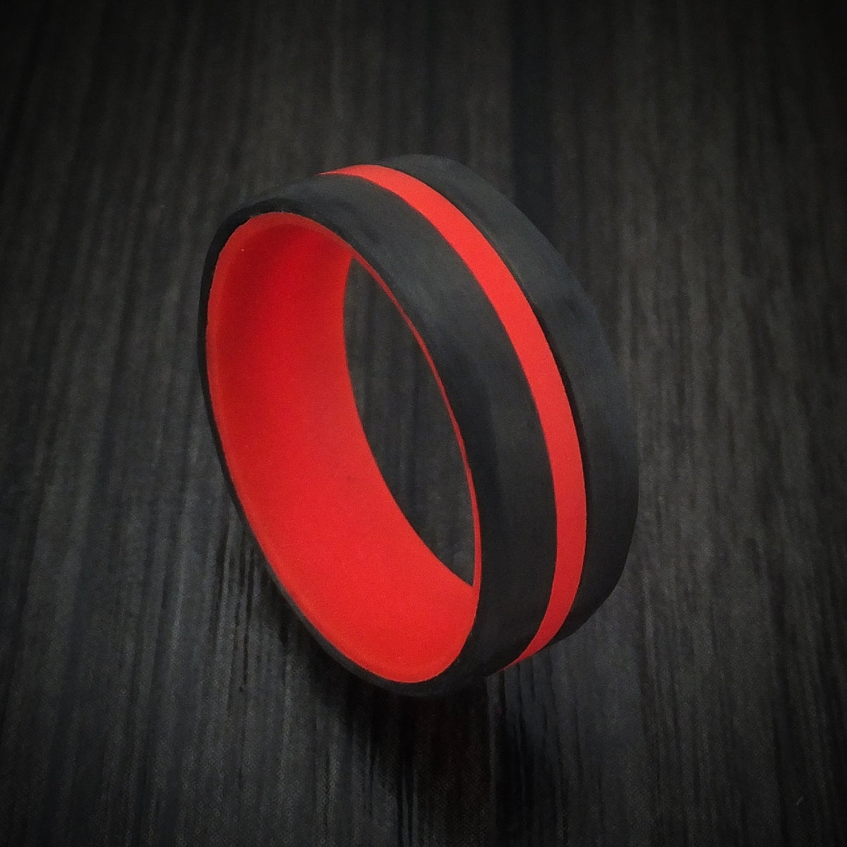Midnight XIV - Carbon Fiber and Red Glow Men's Wedding Ring - Nura Lab