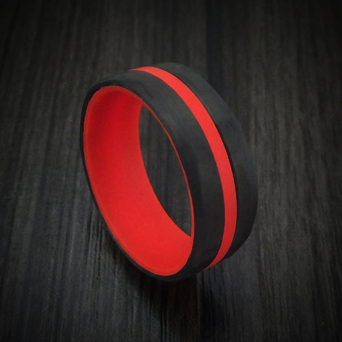 Midnight XIV - Carbon Fiber and Red Glow Men's Wedding Ring - Nura Lab
