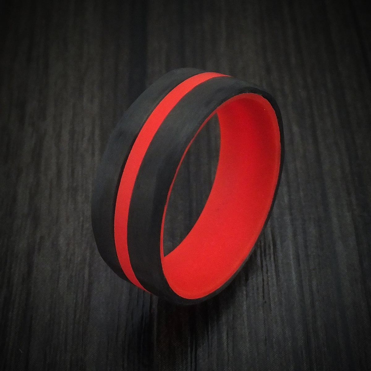 Midnight XIV - Carbon Fiber and Red Glow Men's Wedding Ring - view 4 - Nura Lab