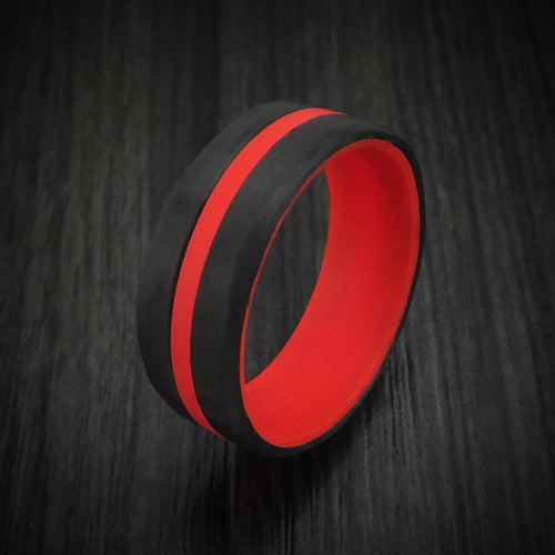 Midnight XIV - Carbon Fiber and Red Glow Men's Wedding Ring - view 4 - Nura Lab