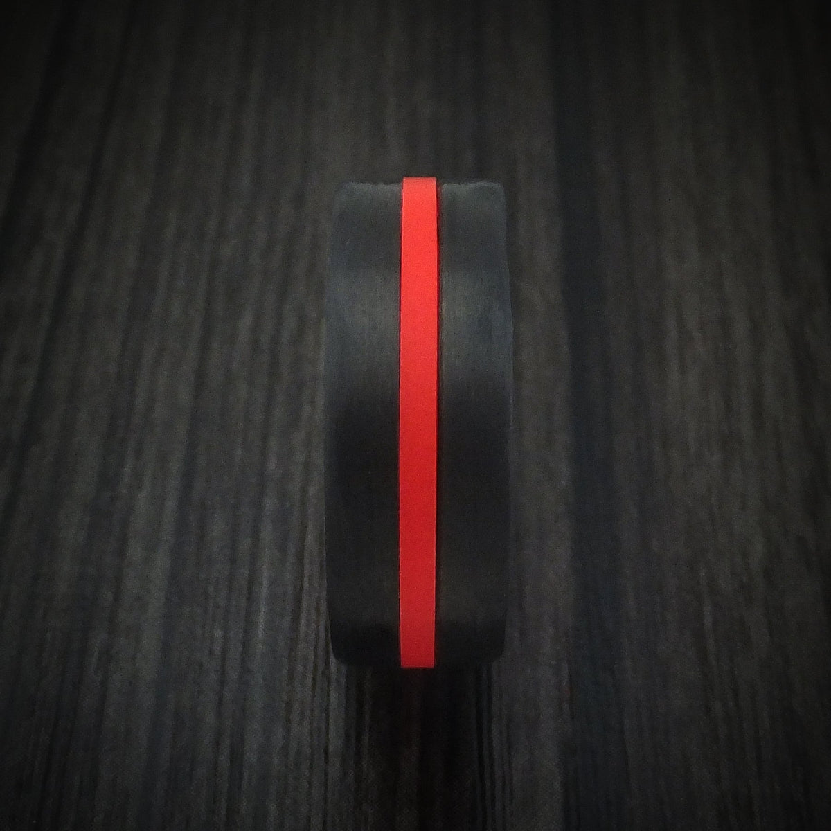 Midnight XIV - Carbon Fiber and Red Glow Men's Wedding Ring - view 3 - Nura Lab