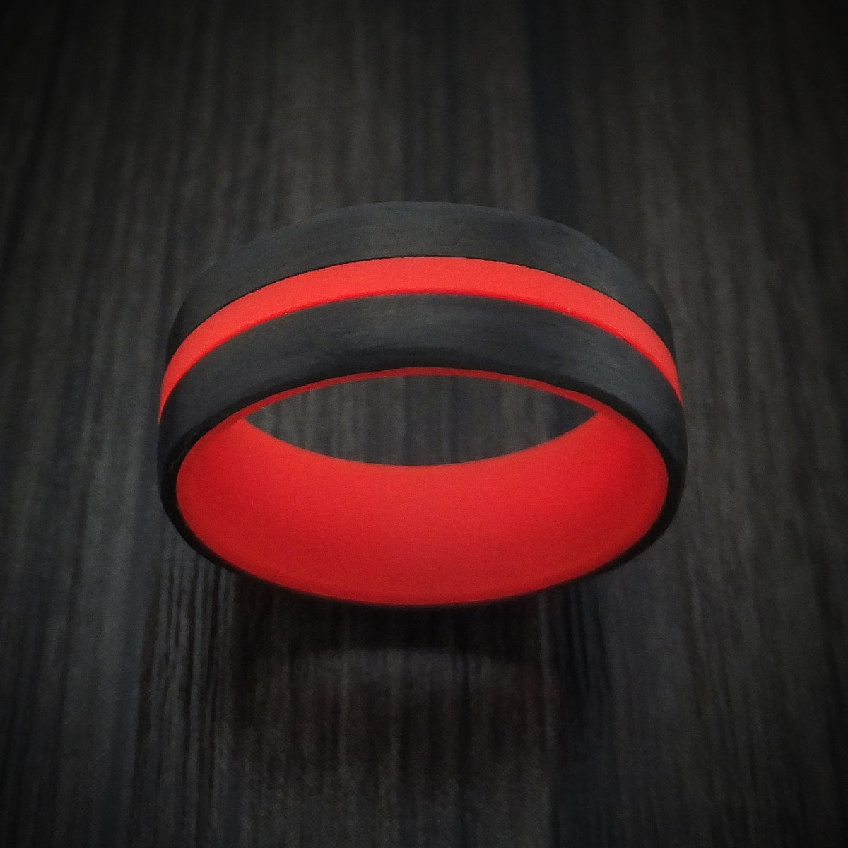 Midnight XIV - Carbon Fiber and Red Glow Men's Wedding Ring - view 2 - Nura Lab
