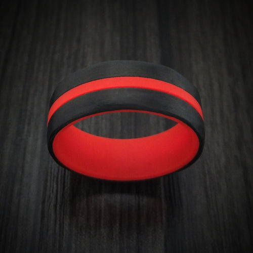 Midnight XIV - Carbon Fiber and Red Glow Men's Wedding Ring - view 2 - Nura Lab