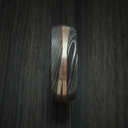 Everest X - Damascus Steel Men's Ring with Diagonal 14K Rose Gold and White Gold Inlays Wedding Ring - view 3 - Nura Lab