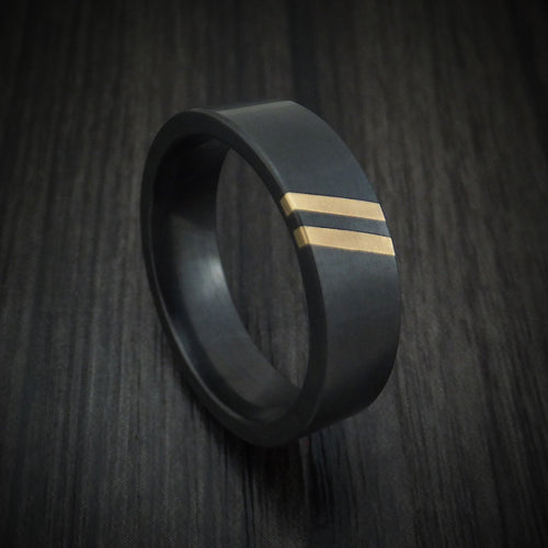Heritage XVII - Black Zirconium Men's Wedding Ring with Double Angled 22K Gold Inlays - Nura Lab