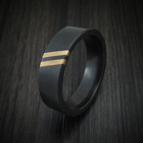 Heritage XVII - Black Zirconium Men's Wedding Ring with Double Angled 22K Gold Inlays - view 4 - Nura Lab