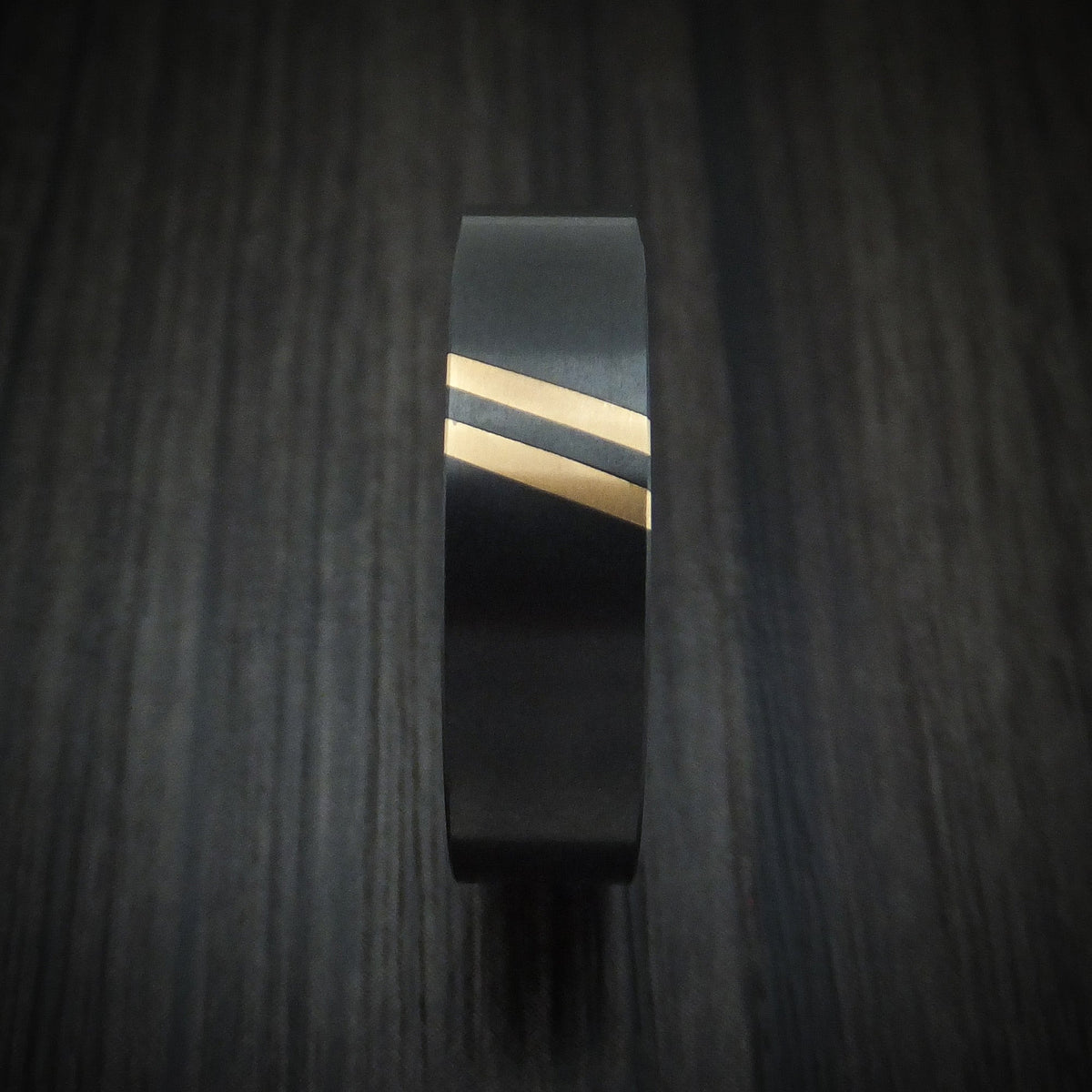 Heritage XVII - Black Zirconium Men's Wedding Ring with Double Angled 22K Gold Inlays - view 3 - Nura Lab