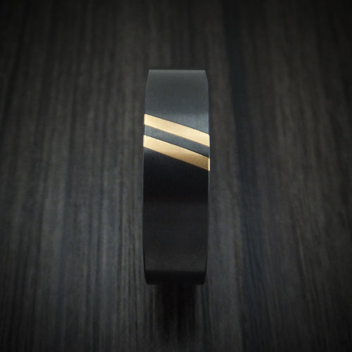 Heritage XVII - Black Zirconium Men's Wedding Ring with Double Angled 22K Gold Inlays - view 3 - Nura Lab