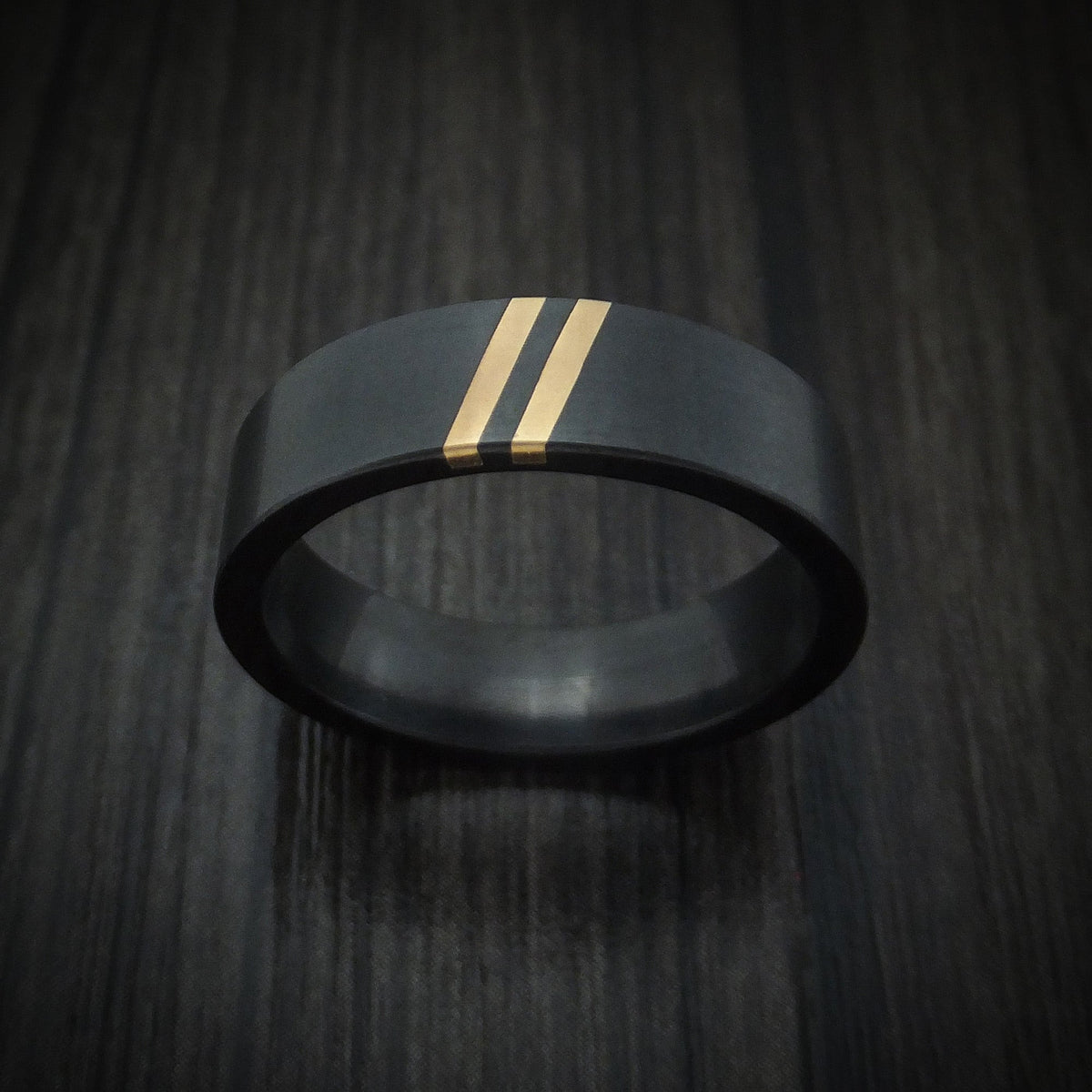Heritage XVII - Black Zirconium Men's Wedding Ring with Double Angled 22K Gold Inlays - view 2 - Nura Lab
