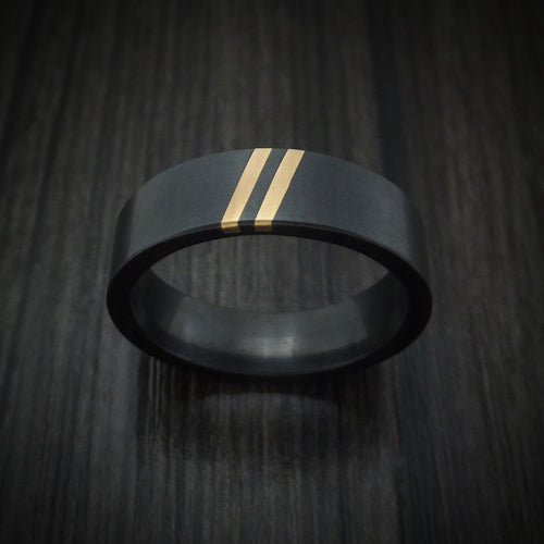 Heritage XVII - Black Zirconium Men's Wedding Ring with Double Angled 22K Gold Inlays - view 2 - Nura Lab