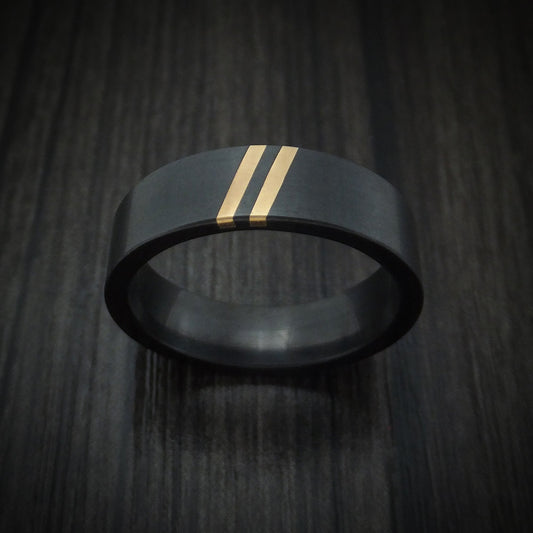Heritage XVII - Black Zirconium Men's Wedding Ring with Double Angled 22K Gold Inlays - view 2 - Nura Lab