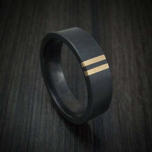 Waitakere XVII - Black Zirconium Men's Wedding Ring with Double 14K Gold Inlays - Nura Lab