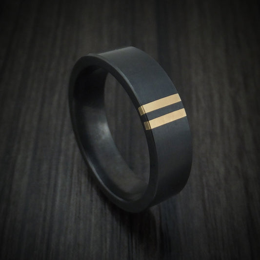 Waitakere XVII - Black Zirconium Men's Wedding Ring with Double 14K Gold Inlays - Nura Lab