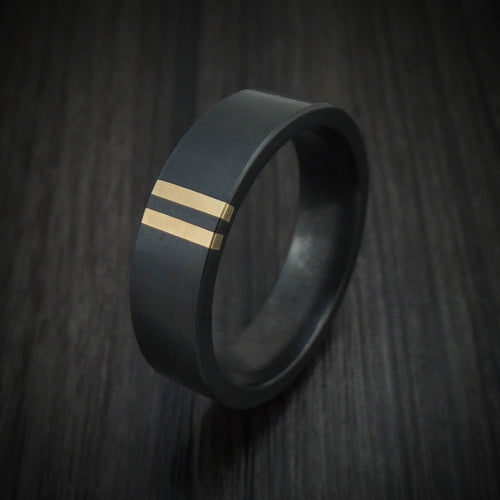 Waitakere XVII - Black Zirconium Men's Wedding Ring with Double 14K Gold Inlays - view 4 - Nura Lab