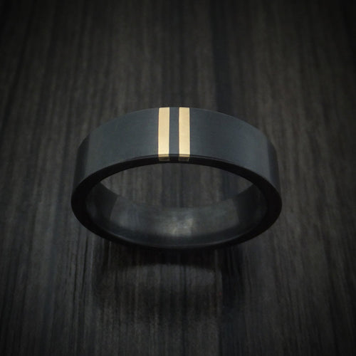 Waitakere XVII - Black Zirconium Men's Wedding Ring with Double 14K Gold Inlays - view 2 - Nura Lab