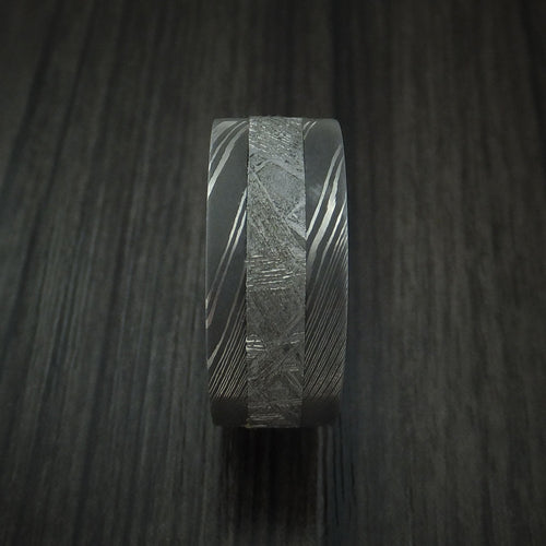 Echelon IX - Damascus Steel Men's Wedding Ring with Gibeon Meteorite and Hardwood Sleeve Band - view 3 - Nura Lab
