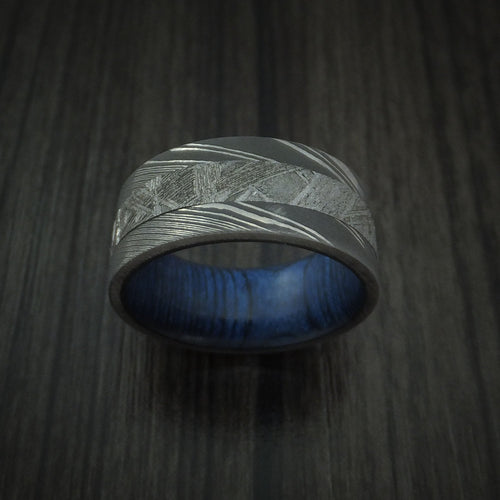 Echelon IX - Damascus Steel Men's Wedding Ring with Gibeon Meteorite and Hardwood Sleeve Band - view 2 - Nura Lab
