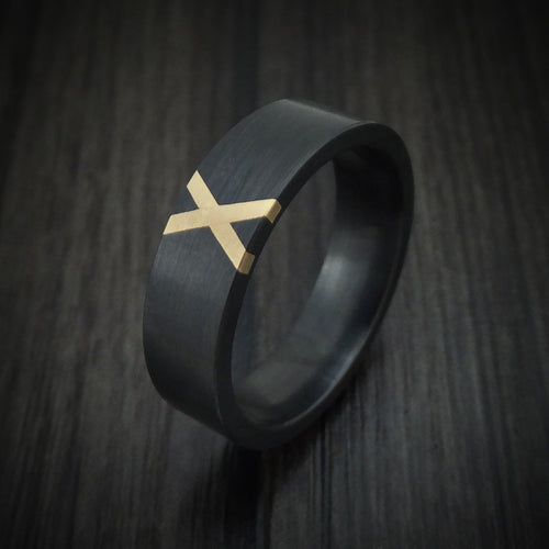 Noble XVII - Black Zirconium Men's Wedding Ring with X Shaped 14K Gold Inlay - view 4 - Nura Lab