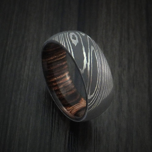 Dominion VIII - Damascus Steel Men's Wedding Ring with Hardwood Interior Sleeve - Nura Lab