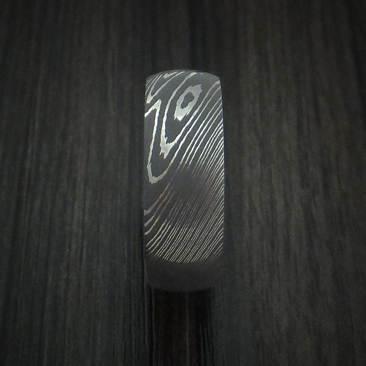 Dominion VIII - Damascus Steel Men's Wedding Ring with Hardwood Interior Sleeve - view 3 - Nura Lab