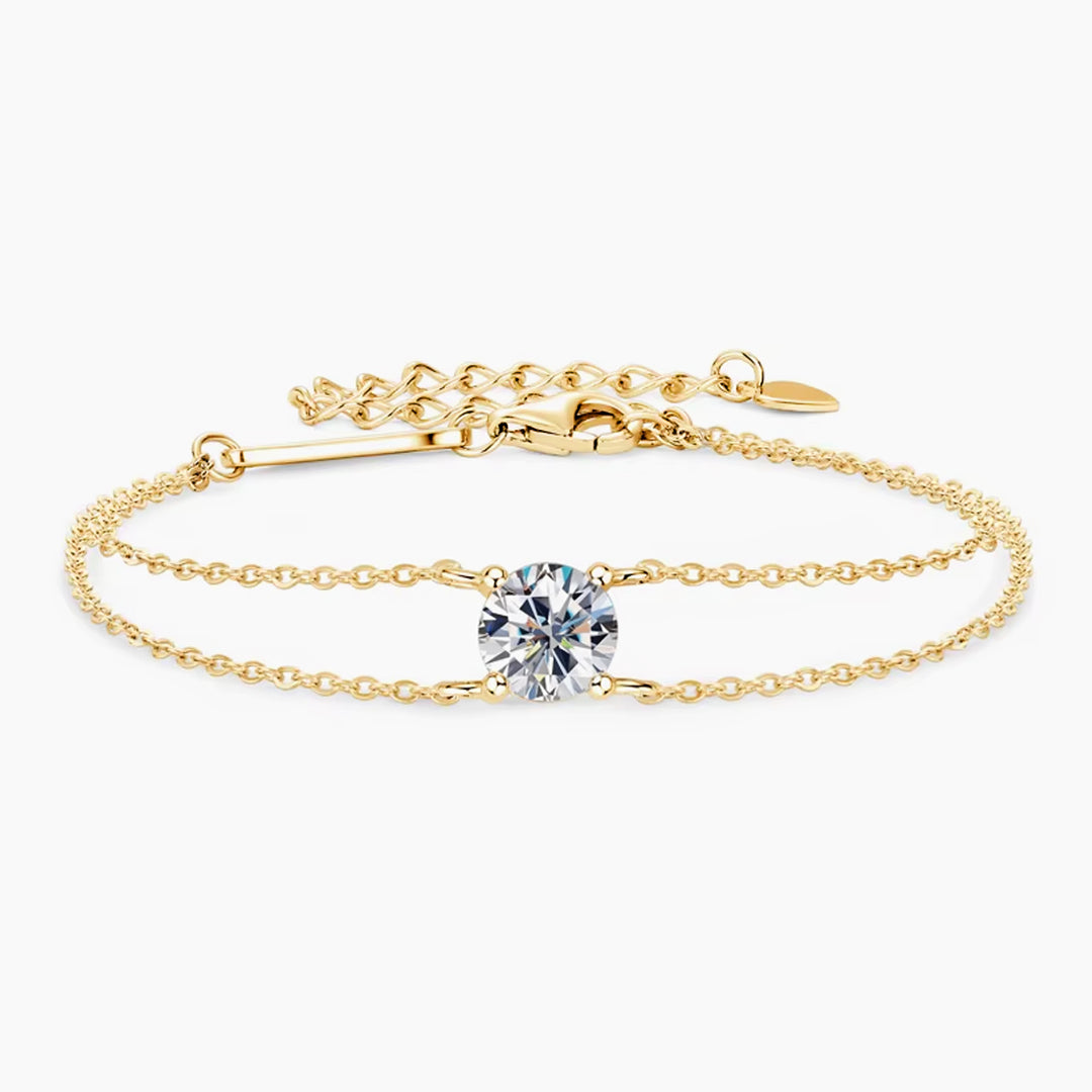 Dahlia Double Chain Moissanite Bracelet by Nura Lab in 14K yellow gold plating over sterling silver