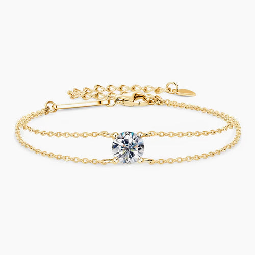 Dahlia Double Chain Moissanite Bracelet by Nura Lab in 14K yellow gold plating over sterling silver