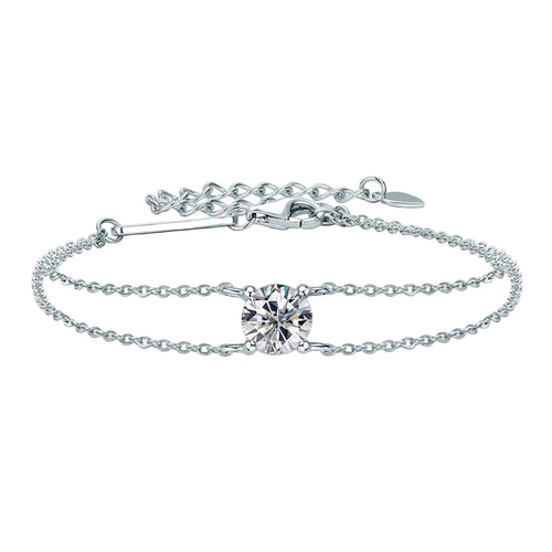 Dahlia Double Chain Moissanite Bracelet by Nura Lab in Platinum plating over sterling silver