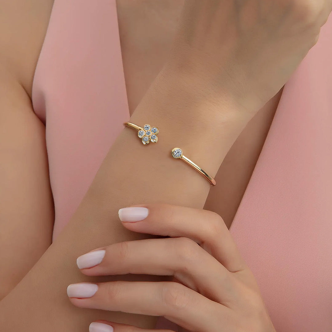 Daisy Floral Moissanite Cuff Bracelet by Nura Lab