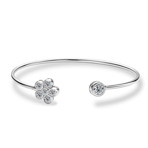 Daisy Floral Moissanite Cuff Bracelet by Nura Lab in Platinum plating over sterling silver
