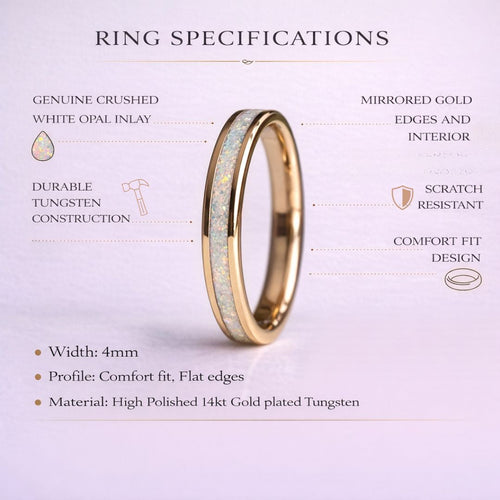 Kingsguard II - Tungsten 4mm Gold Ring Crushed White Opal Wedding Ring - view 8 - Nura Lab