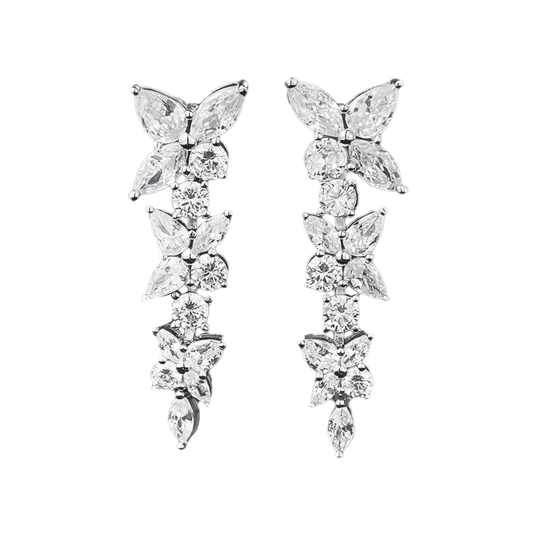 Dewy Dance Drop Moissanite Earrings by Nura Lab in platinum plating over S925 sterling silver