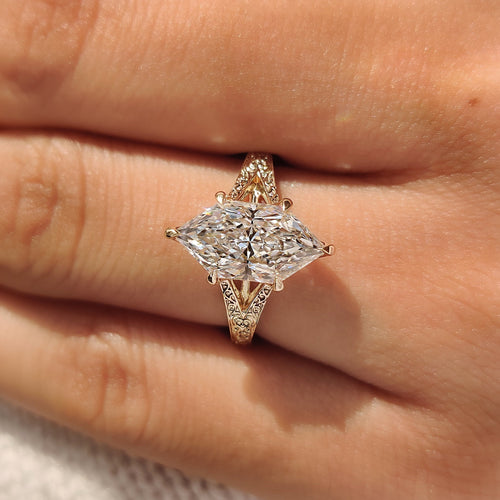 Celestine Faye - Dutch Marquise Solitaire Ring with Vintage Inspired Filigree Split Shank