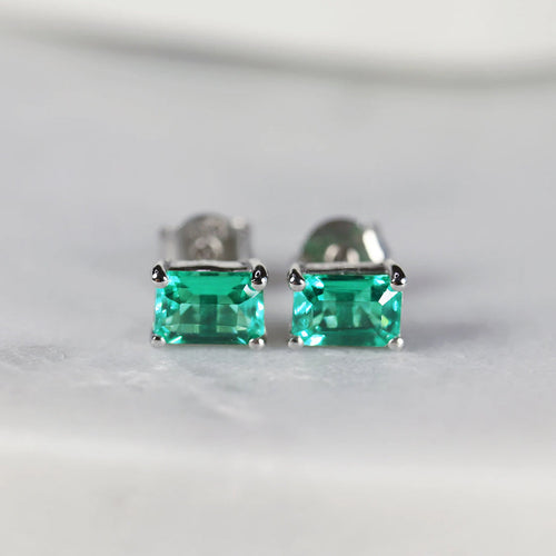 Verdora Emerald-Cut Green Moissanite Stud Earrings by Nura Lab