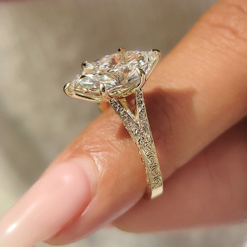 Celestine Faye - Dutch Marquise Solitaire Ring with Vintage Inspired Filigree Split Shank